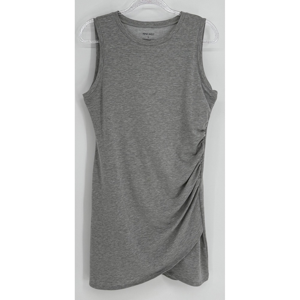 Nine West Womens Heather Grey Sleeveless Ruched Side Tulip Hem Dress Sz L